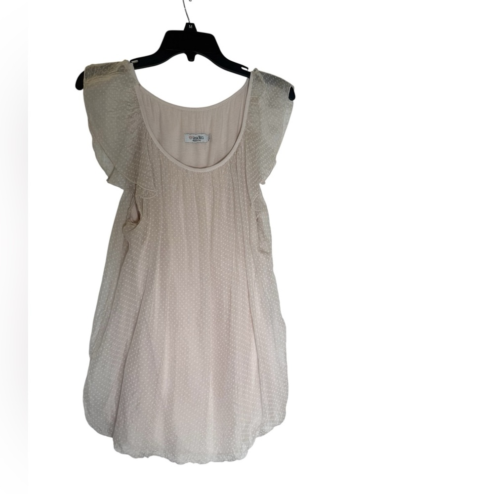 Anna Rain Women's Beige Swiss Dot Ruffle Sleeve‎ Top Blouse